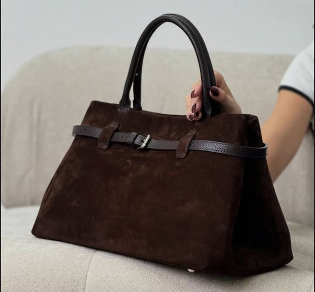 Tula Structured Suede Tote - Dark Brown